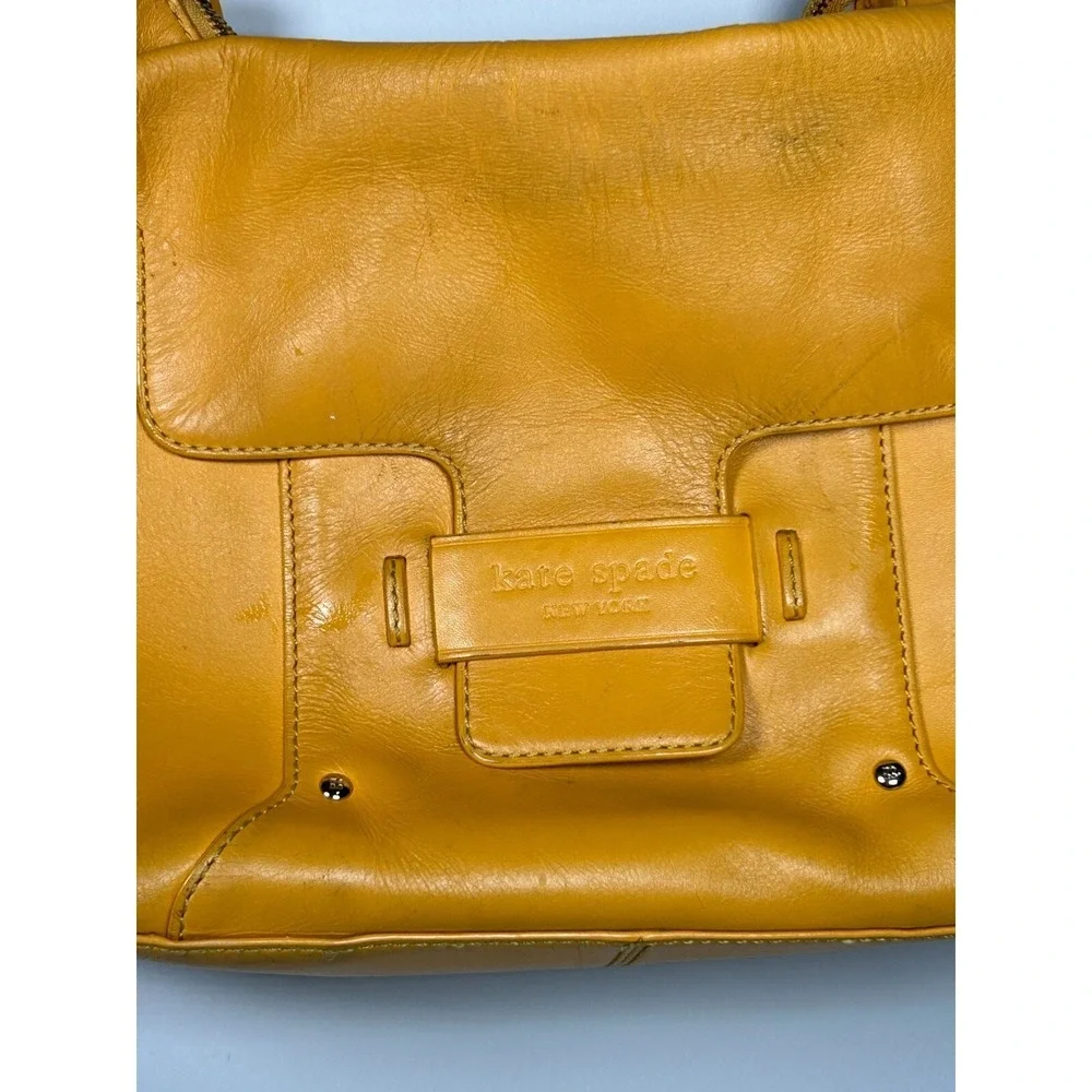 Vintage Kate‎ Spade Yellow Leather Flap Front Hobo Shoulder Handbag Size Small